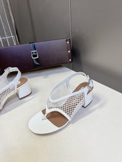 ALAIA 26S MESH THONG HEELS 55 MM IN WHITE PATENT CALFSKIN