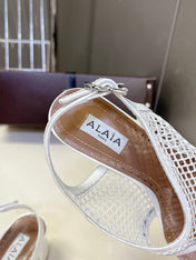 ALAIA 26S MESH THONG HEELS 55 MM IN WHITE PATENT CALFSKIN