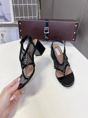 ALAIA 26S MESH THONG HEELS 55 MM IN BLACK PATENT CALFSKIN