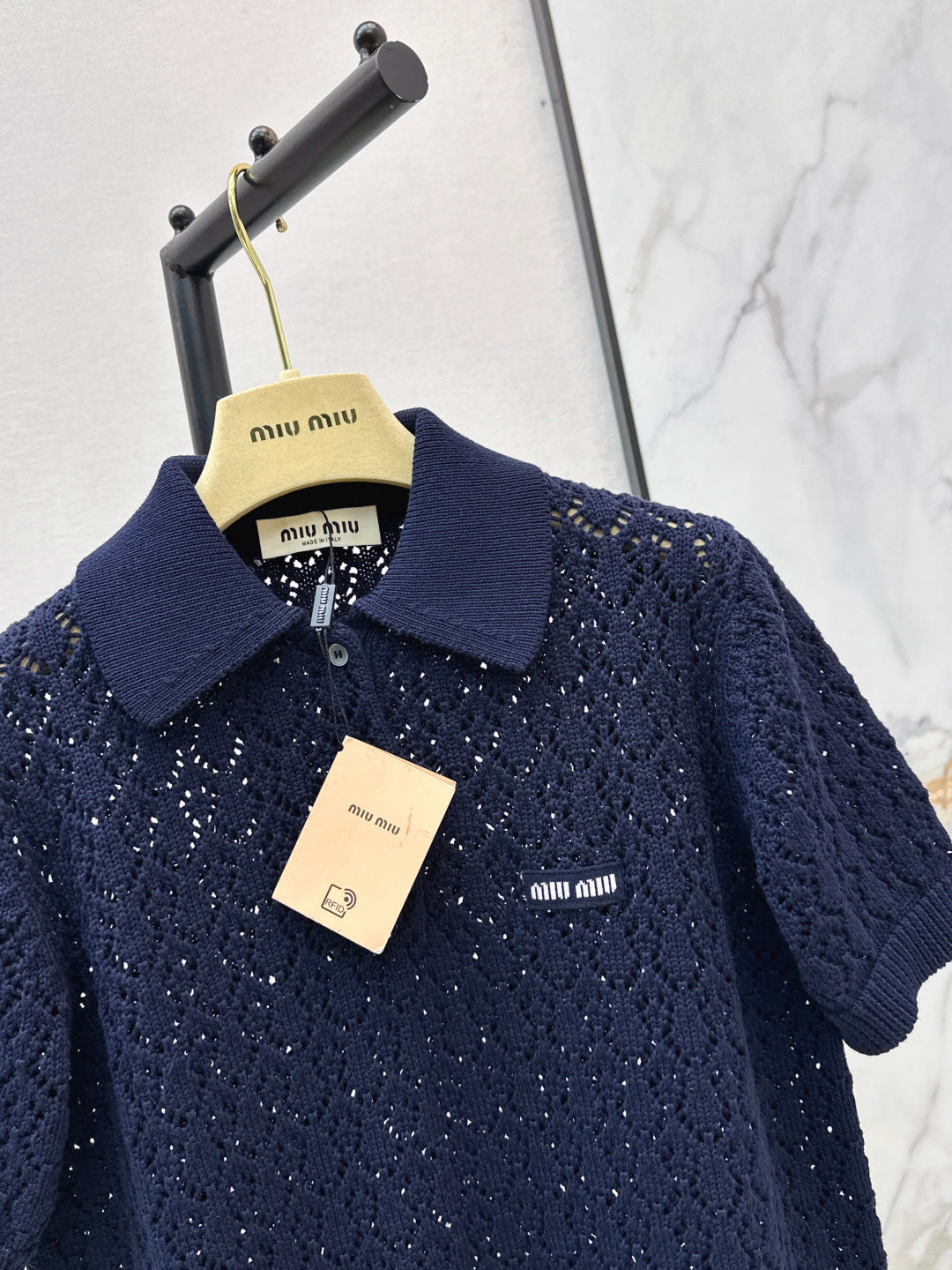 MIUMIU 26S SHORT-SLEEVED KNIT POLO SHIRT STYLE 1041