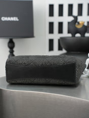CHANEL 25S SHOULDER BAG 32 IN BLACK RAFFIA AND CALFSKIN GOLD HARDWARE