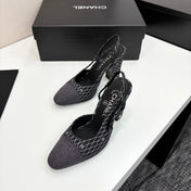 CC SLINGBACK 25S 90 MM IN BLACK DENIM WITH PLAID PATTERN
