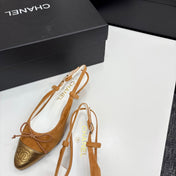 CC SLINGBACK 25S IN BURNT ORANGE SUEDE AND GOLDEN BROWN LAMBSKIN WITH BOW