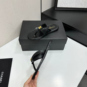 CHANEL 26S THONG SANDALS IN BLACK LAMBSKIN