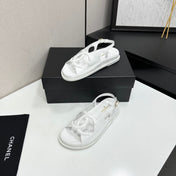 CHANEL 26S FLAT SANDALS IN WHITE LAMBSKIN