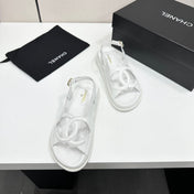 CHANEL 26S FLAT SANDALS IN WHITE LAMBSKIN
