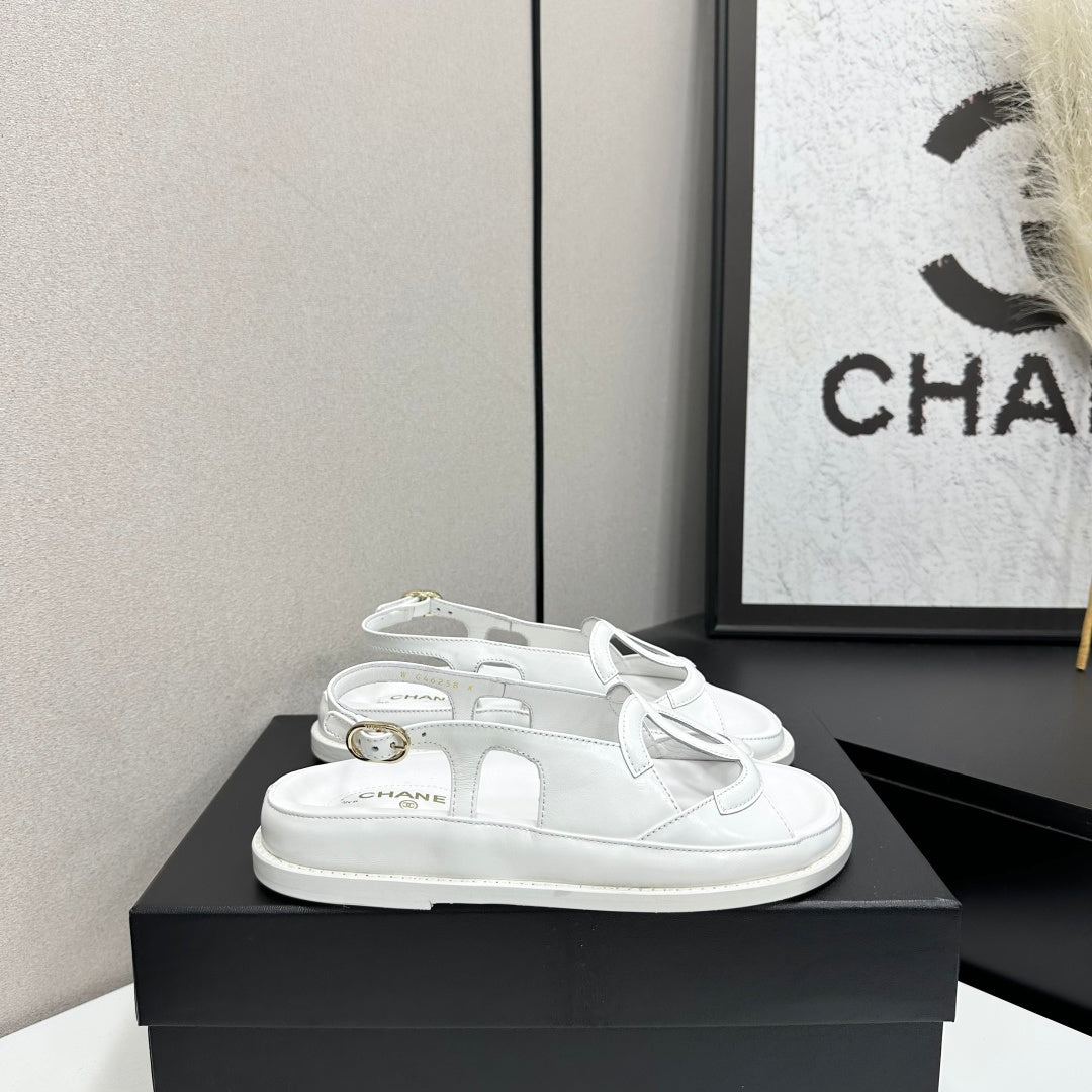 CHANEL 26S FLAT SANDALS IN WHITE LAMBSKIN