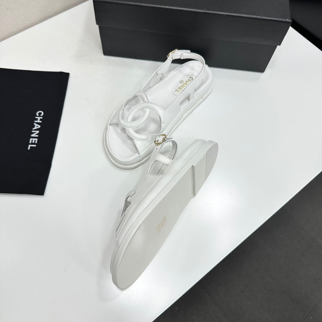 CHANEL 26S FLAT SANDALS IN WHITE LAMBSKIN