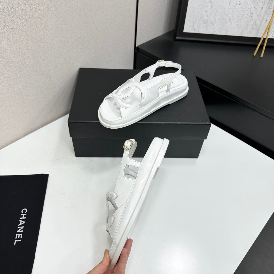 CHANEL 26S FLAT SANDALS IN WHITE LAMBSKIN