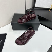 CHANEL 26S FLAT SANDALS IN BURGUNDY LAMBSKIN