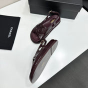 CHANEL 26S FLAT SANDALS IN BURGUNDY LAMBSKIN