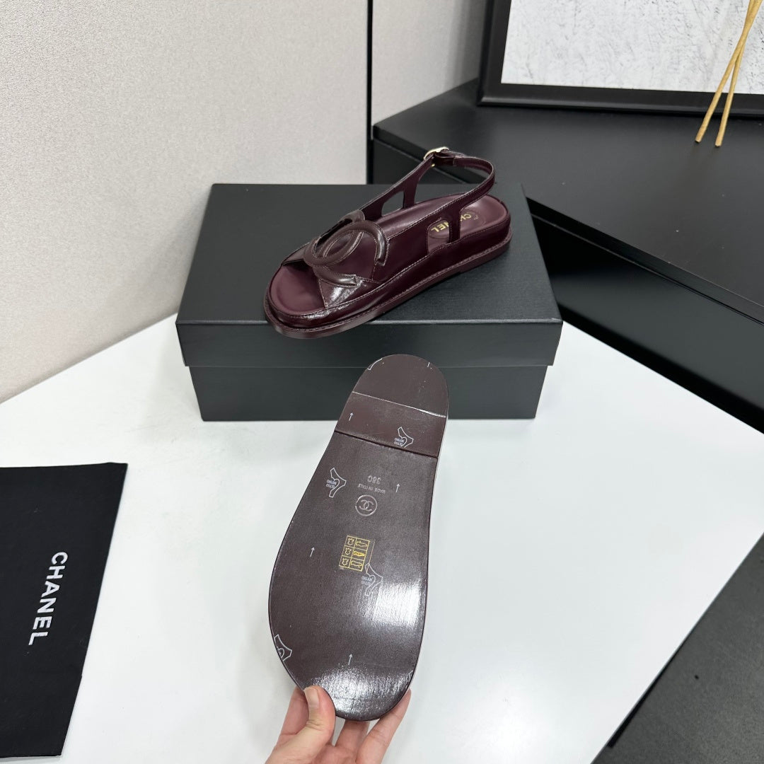 CHANEL 26S FLAT SANDALS IN BURGUNDY LAMBSKIN