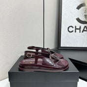 CHANEL 26S FLAT SANDALS IN BURGUNDY LAMBSKIN