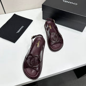 CHANEL 26S FLAT SANDALS IN BURGUNDY LAMBSKIN
