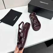 CHANEL 26S FLAT SANDALS IN BURGUNDY LAMBSKIN