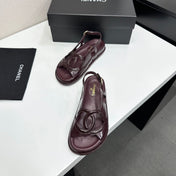 CHANEL 26S FLAT SANDALS IN BURGUNDY LAMBSKIN
