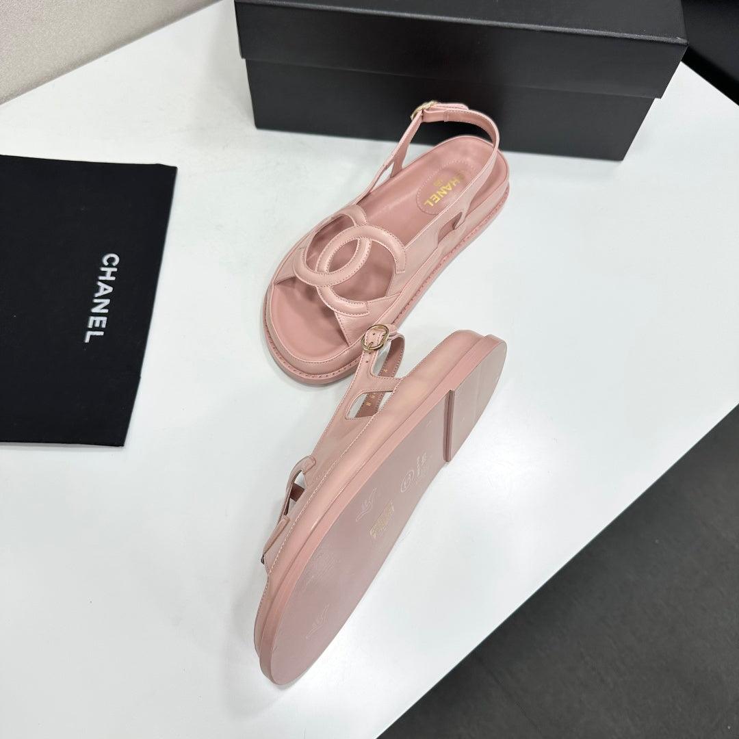 CHANEL 26S FLAT SANDALS IN NUDE PINK LAMBSKIN
