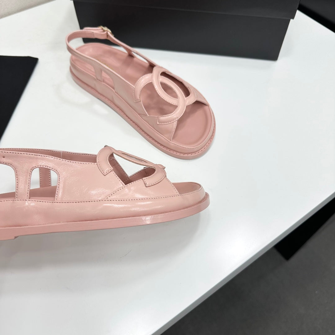 CHANEL 26S FLAT SANDALS IN NUDE PINK LAMBSKIN
