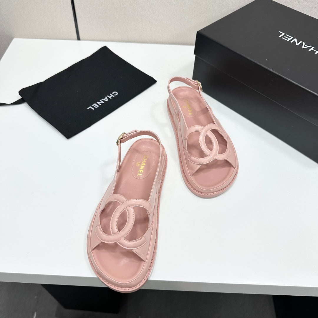 CHANEL 26S FLAT SANDALS IN NUDE PINK LAMBSKIN