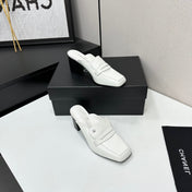 CHANEL 26S MULE PUMPS IN WHITE PATENT CALFSKIN