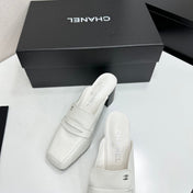 CHANEL 26S MULE PUMPS IN WHITE PATENT CALFSKIN