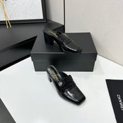 CHANEL 26S MULE PUMPS IN BLACK PATENT CALFSKIN