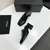 CHANEL 26S MULE PUMPS IN BLACK PATENT CALFSKIN