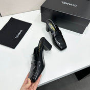 CHANEL 26S MULE PUMPS IN BLACK PATENT CALFSKIN