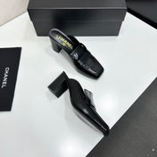 CHANEL 26S MULE PUMPS IN BLACK PATENT CALFSKIN