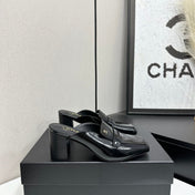 CHANEL 26S MULE PUMPS IN BLACK PATENT CALFSKIN