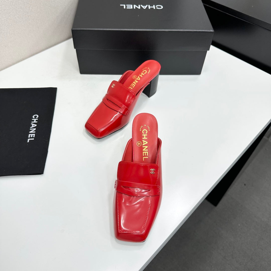 CHANEL 26S MULE PUMPS IN DARK RED PATENT CALFSKIN