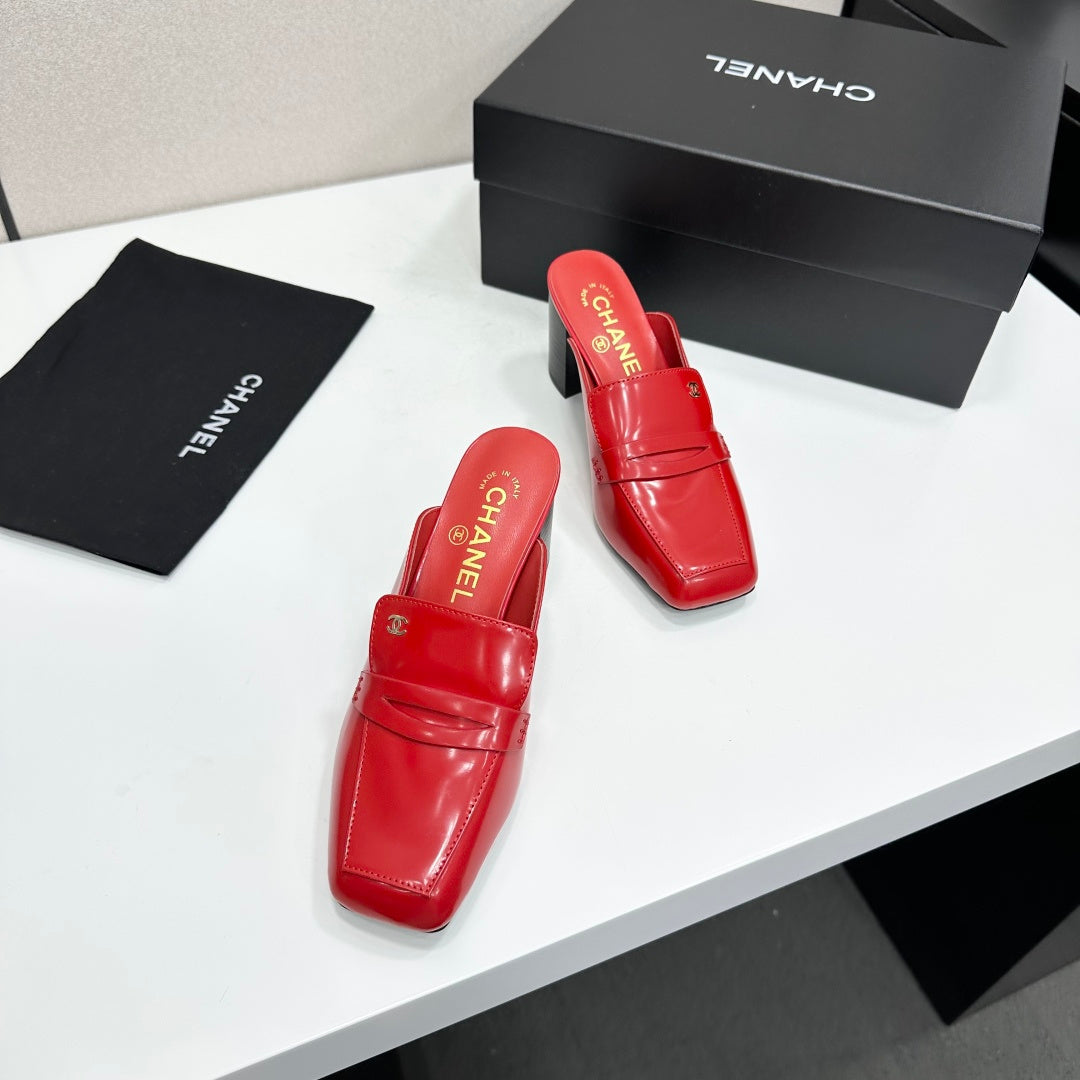 CHANEL 26S MULE PUMPS IN DARK RED PATENT CALFSKIN