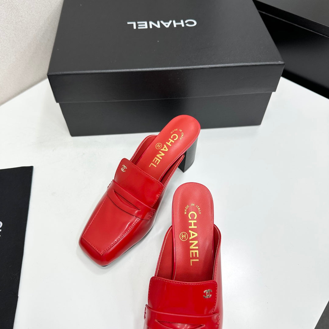 CHANEL 26S MULE PUMPS IN DARK RED PATENT CALFSKIN