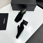 CHANEL 26S MULE PUMPS IN BLACK SUEDE