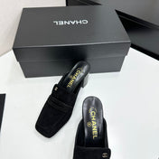 CHANEL 26S MULE PUMPS IN BLACK SUEDE