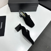 CHANEL 26S MULE PUMPS IN BLACK SUEDE