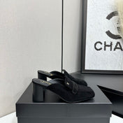 CHANEL 26S MULE PUMPS IN BLACK SUEDE