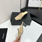 CHANEL 26S MULE PUMPS IN BEIGE SUEDE
