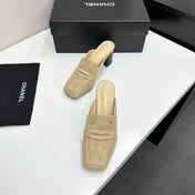 CHANEL 26S MULE PUMPS IN BEIGE SUEDE