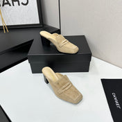 CHANEL 26S MULE PUMPS IN BEIGE SUEDE