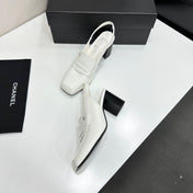 CHANEL 26S SLINGBACK LOAFER PUMPS IN WHITE PATENT CALFSKIN