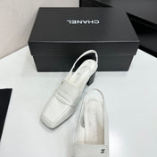 CHANEL 26S SLINGBACK LOAFER PUMPS IN WHITE PATENT CALFSKIN