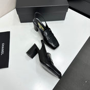 CHANEL 26S SLINGBACK LOAFER PUMPS IN BLACK PATENT CALFSKIN