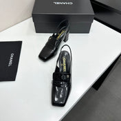 CHANEL 26S SLINGBACK LOAFER PUMPS IN BLACK PATENT CALFSKIN