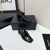 CHANEL 26S SLINGBACK LOAFER PUMPS IN BLACK PATENT CALFSKIN