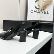 CHANEL 26S SLINGBACK LOAFER PUMPS IN BLACK PATENT CALFSKIN
