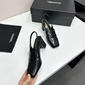 CHANEL 26S SLINGBACK LOAFER PUMPS IN BLACK PATENT CALFSKIN
