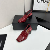 CHANEL 26S SLINGBACK LOAFER PUMPS IN DARK RED PATENT CALFSKIN