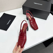 CHANEL 26S SLINGBACK LOAFER PUMPS IN DARK RED PATENT CALFSKIN