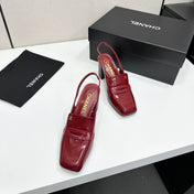 CHANEL 26S SLINGBACK LOAFER PUMPS IN DARK RED PATENT CALFSKIN